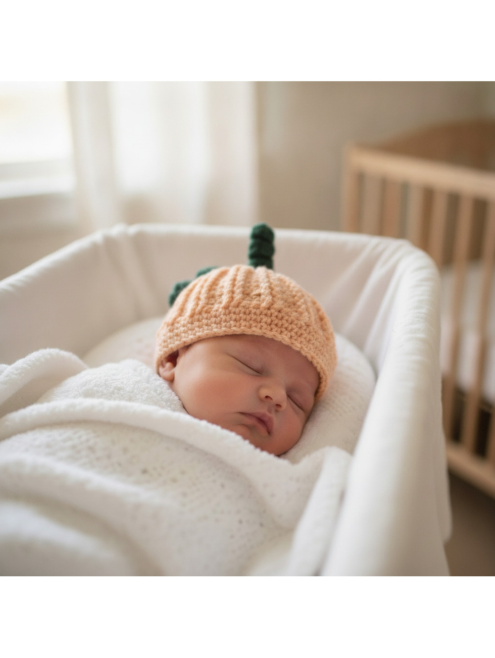 Handmade Infant Crochet Baby Pumpkin Hat with Green Stem